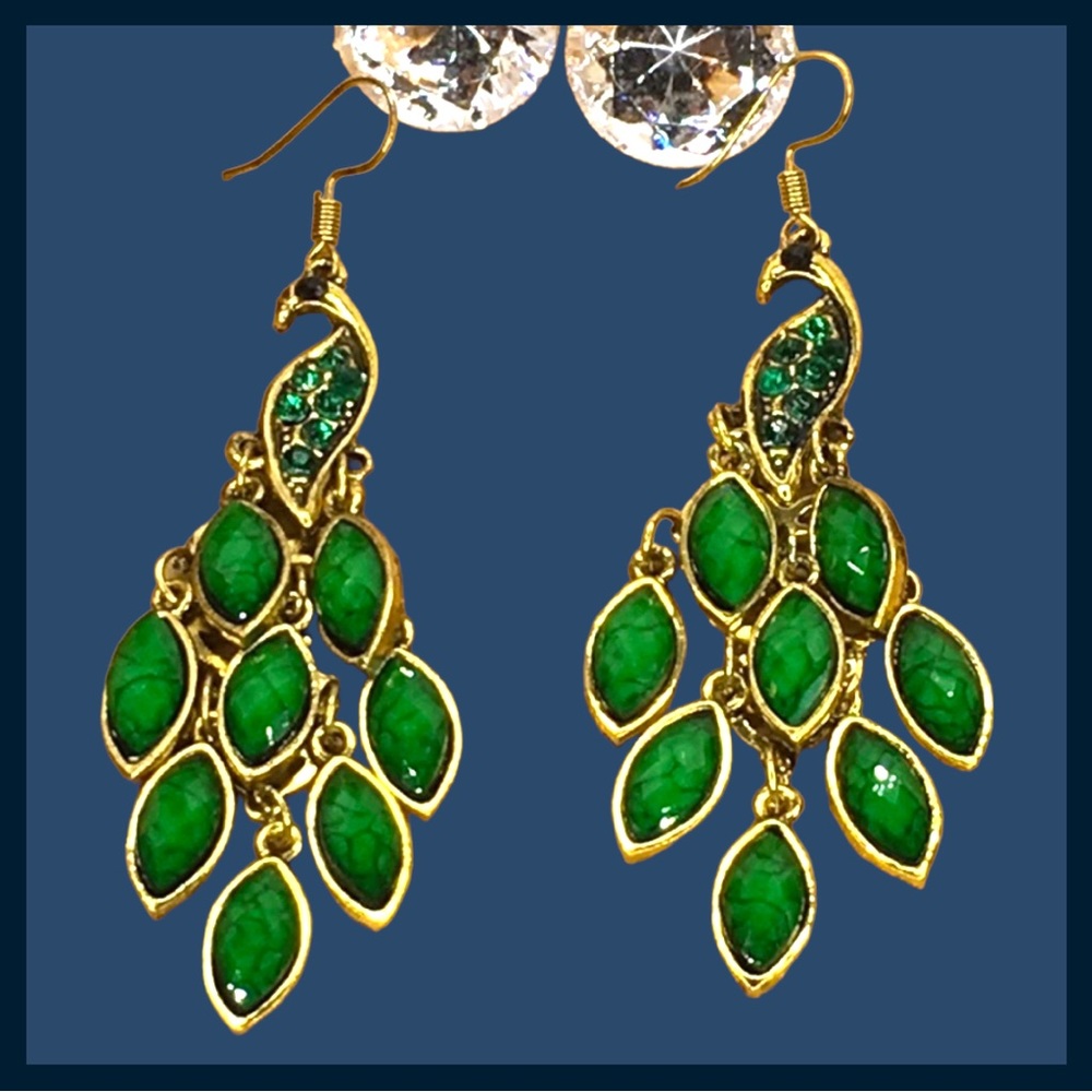 Green Peacock Earrings - Picture 4 of 11